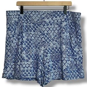 Lane Bryant Blue White Printed Smocked Shorts‎ Sz 18/20 Coastal Preppy Vacation